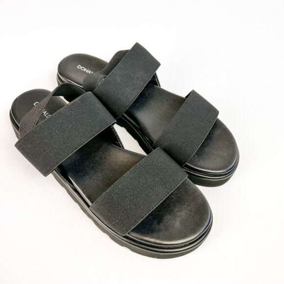 Donald J. Pliner Womens Black Lue Stretch-Strap Flatform Sandals size 8 - Picture 1 of 10